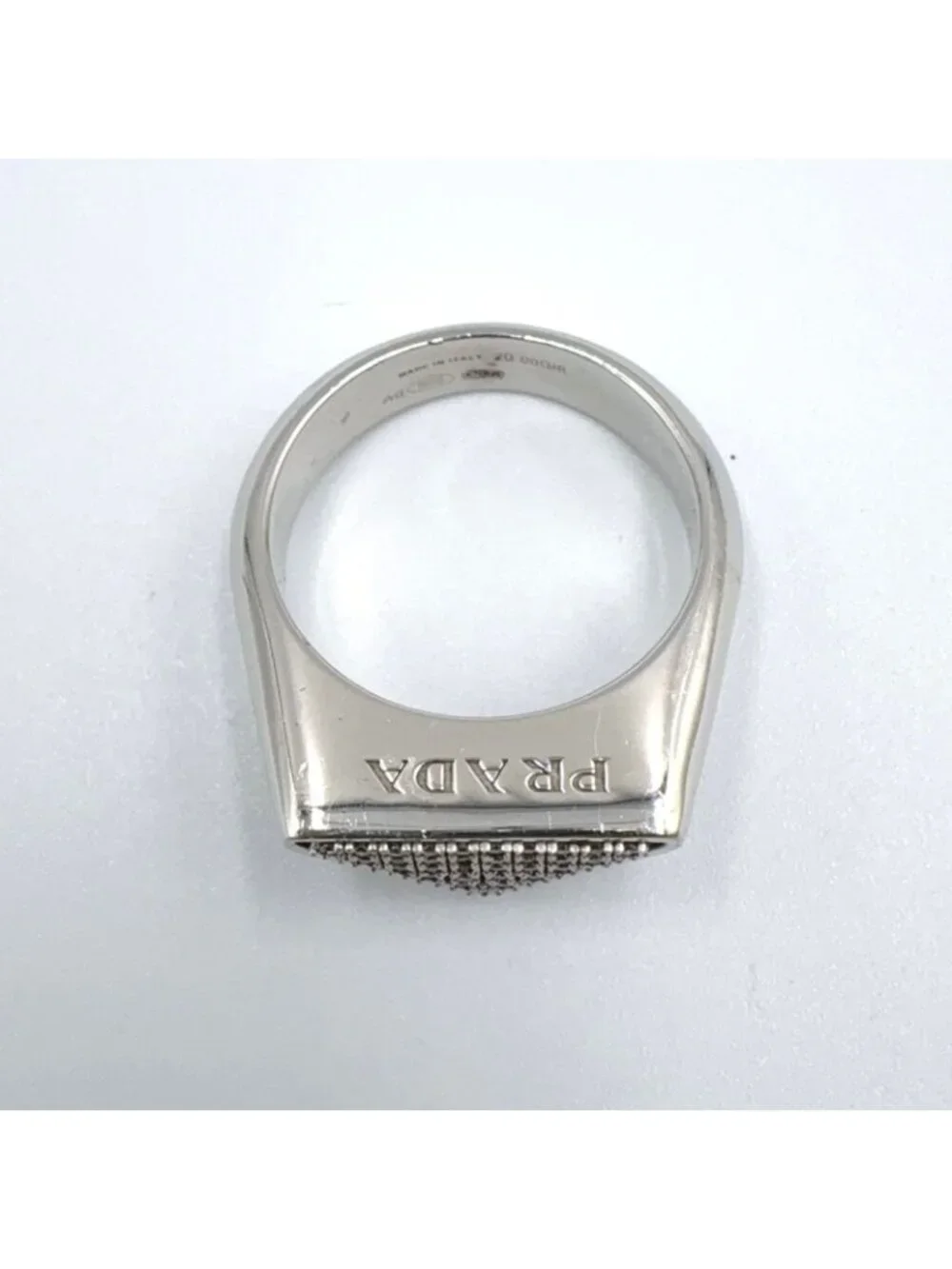 Prada Triangle Logo Pavestone Rhinestone 925 Sterling Silver Clear Ring